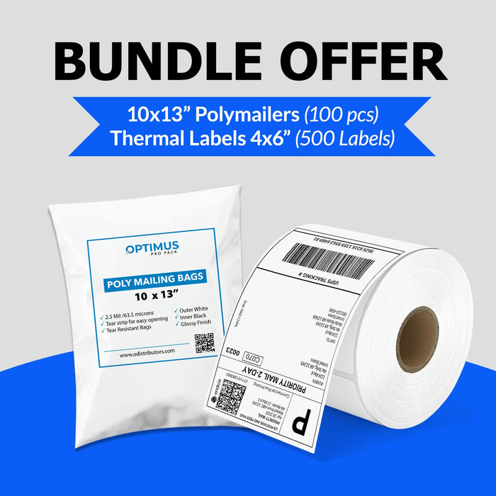 Bundle Pack – 10x13 Poly Mailers (100 pcs) + 4x6 Thermal Shipping Labels (500 Labels)