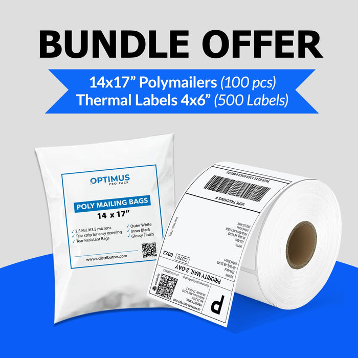 Bundle Pack – 100 Poly Mailers (14"x17") + 500 Thermal Shipping Labels (4"x6")