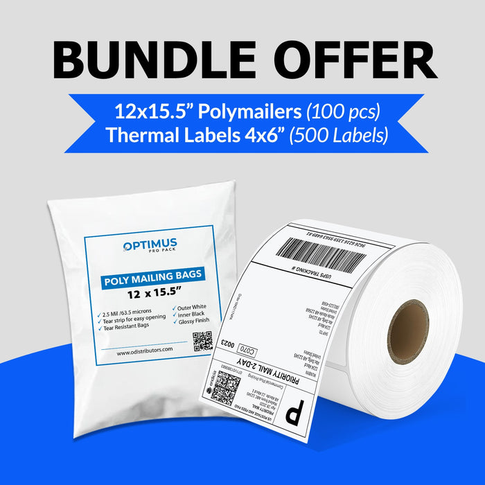 Bundle Pack – 100 Poly Mailers (12" x 15.5") + 500 Thermal Shipping Labels (4" x 6")