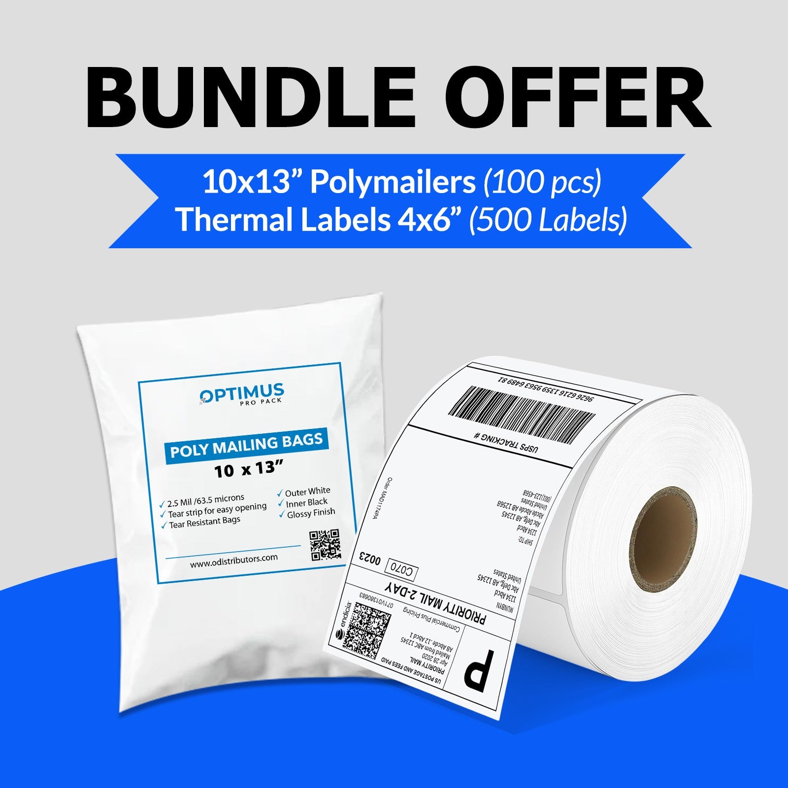 Bundle Pack – 10x13 Poly Mailers (100 pcs) + 4x6 Thermal Shipping Labels (500 Labels)