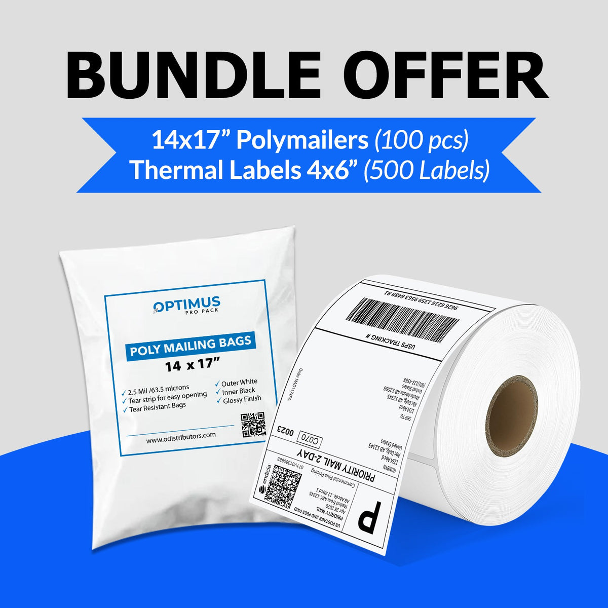 Bundle Pack – 100 Poly Mailers (14"x17") + 500 Thermal Shipping Labels (4"x6")