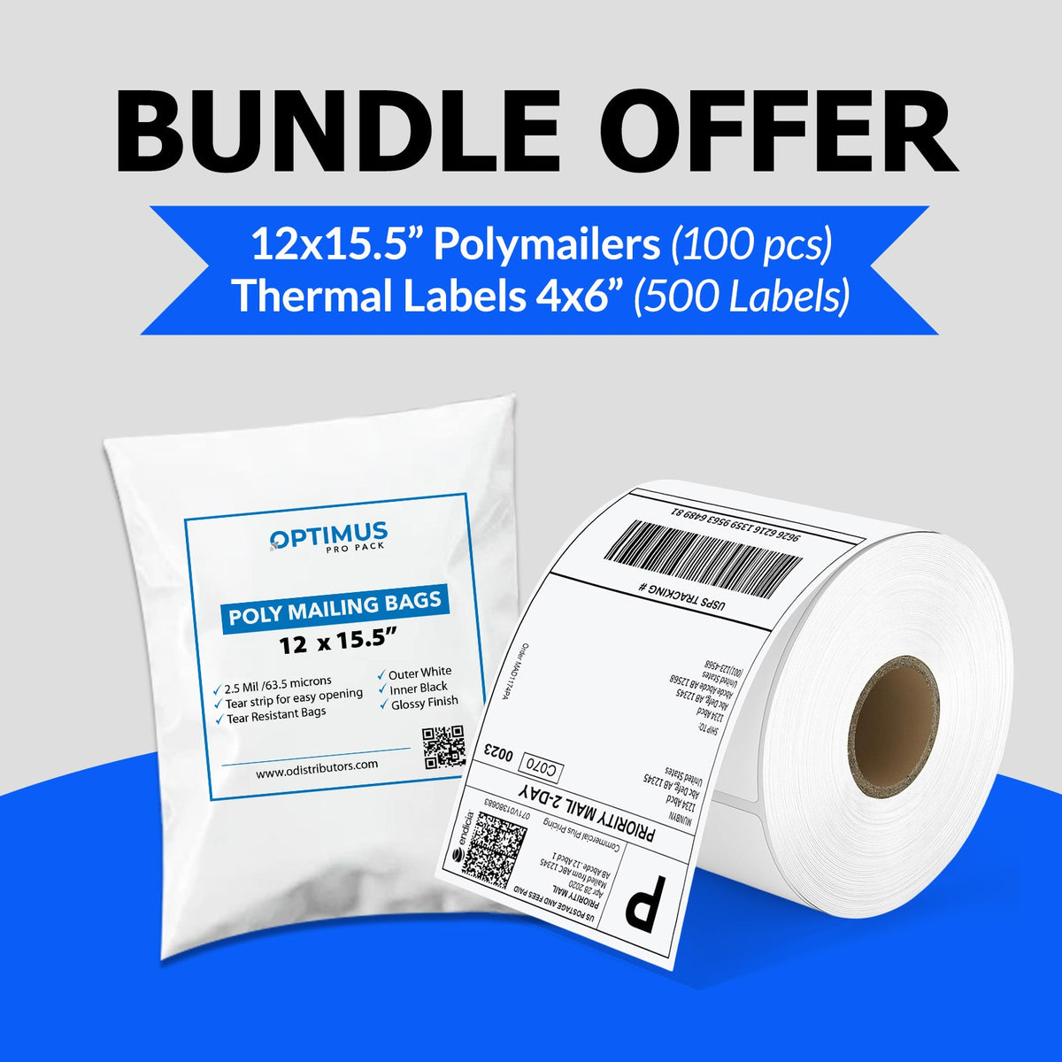 Bundle Pack – 100 Poly Mailers (12" x 15.5") + 500 Thermal Shipping Labels (4" x 6")